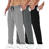 3 Pack Mens Sweatpants with Pockets - Mesh Open Bottom Athletic Joggers for Men Loose Fit Gym Workout Running Casual Pants