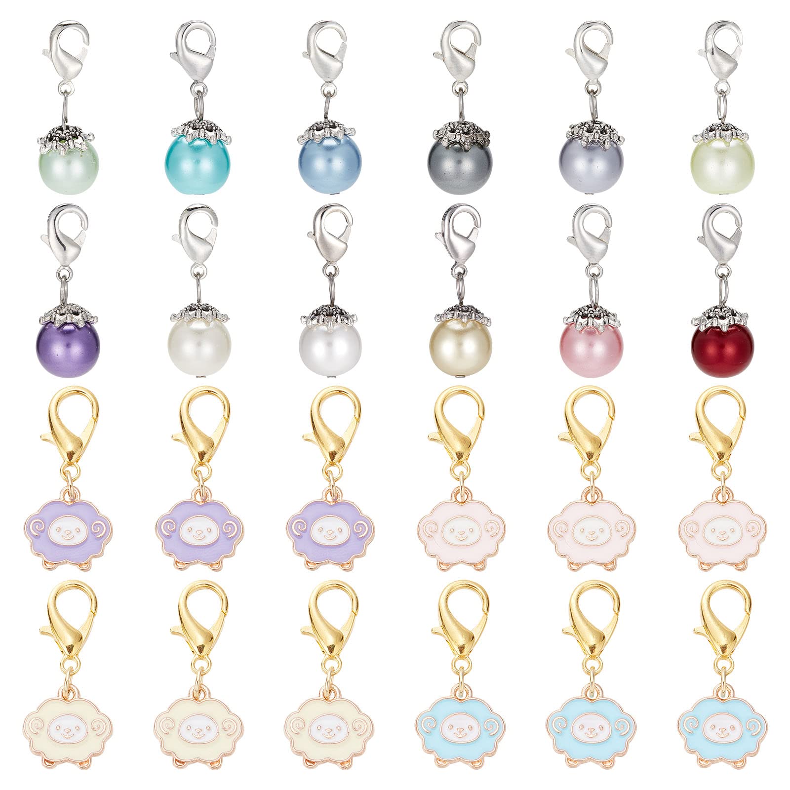 SUNNYCLUE 1 Box 24Pcs 2 Styles Stitch Marker Charms Crochet Stitch Marker Glass Pearl Sheep Clip on Charms Bulk Stitch Markers for Knitting Weaving Sewing Accessories Women Adults DIY Crafts Supplies — image 1