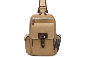 Lohol Vintage Canvas Sling Bag Mens, Water-Resistant Crossbody Bag Chest Bag Sling Daypack for Cycling Hiking Travel