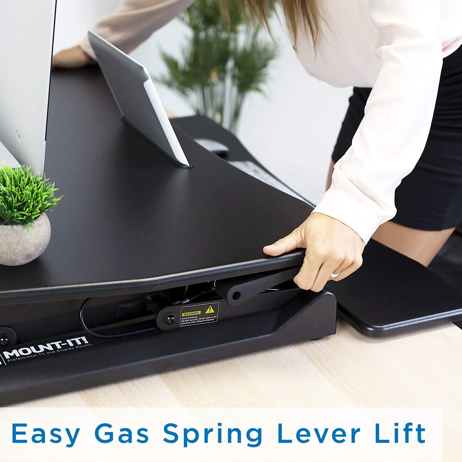 Mount-It! Height Adjustable Standing Desk Converter | 35” Wide Desktop | Sit-Stand Desk with Gas Spring Handle | Stand Up Computer Workstation Fits Dual Monitors | Black (MI-7955) : Office Products