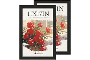 KissNow 11x17 Picture Frame 2 Pack, Textured Black Solid Wood, Wall Gallery Poster Frame