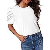 Loaribe Women's Puff Short Sleeve Tops Crew Neck Spring Summer 2026 Trendy Outfits Casual T Shirts Beach Fashion Clothing