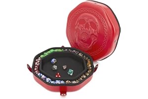 CASEMATIX Dice Tray and Dice Storage Case for Up to 115 RPG Dice - Dice Tray for Rolling with Magnetic Snaps, Embossed Skull 