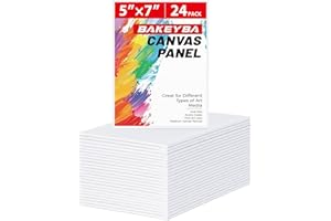 BAKEYBA Canvas Boards for Painting 24 Pack, 5x7 Inch Small Canvas for Kids, Mini Canvas Panels for Painting 100% Cotton White Blank Canvases for Acrylics Oil Watercolor Paint