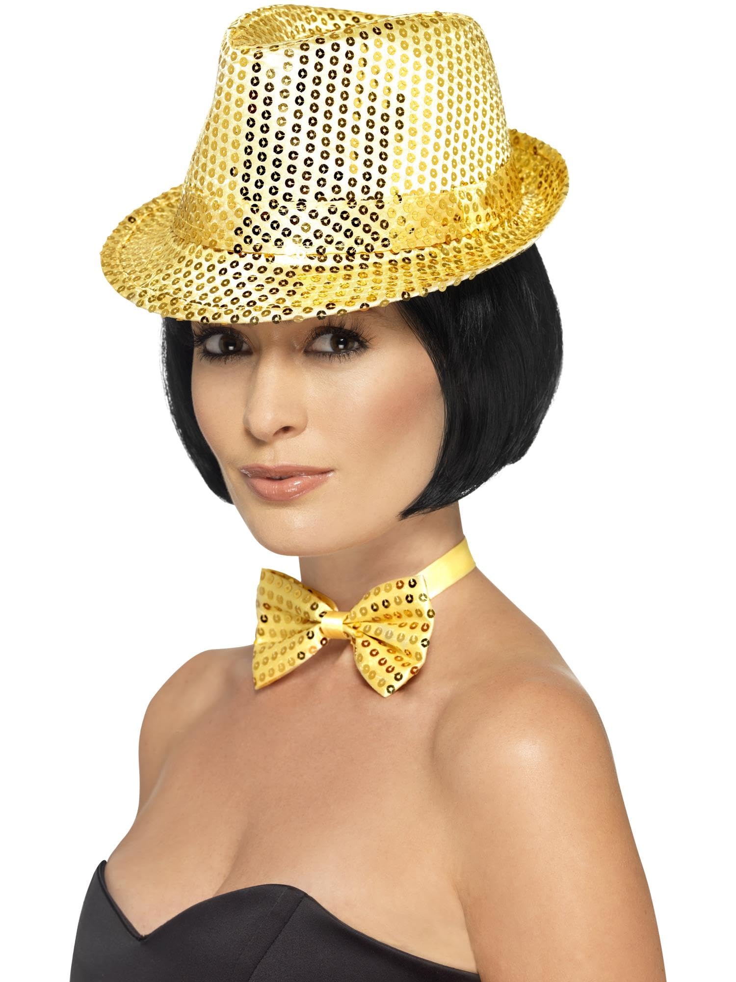 Smiffys Sequin Trilby Hat, Gold , Funny Fancy Dress, Comedy Dress Up Hats