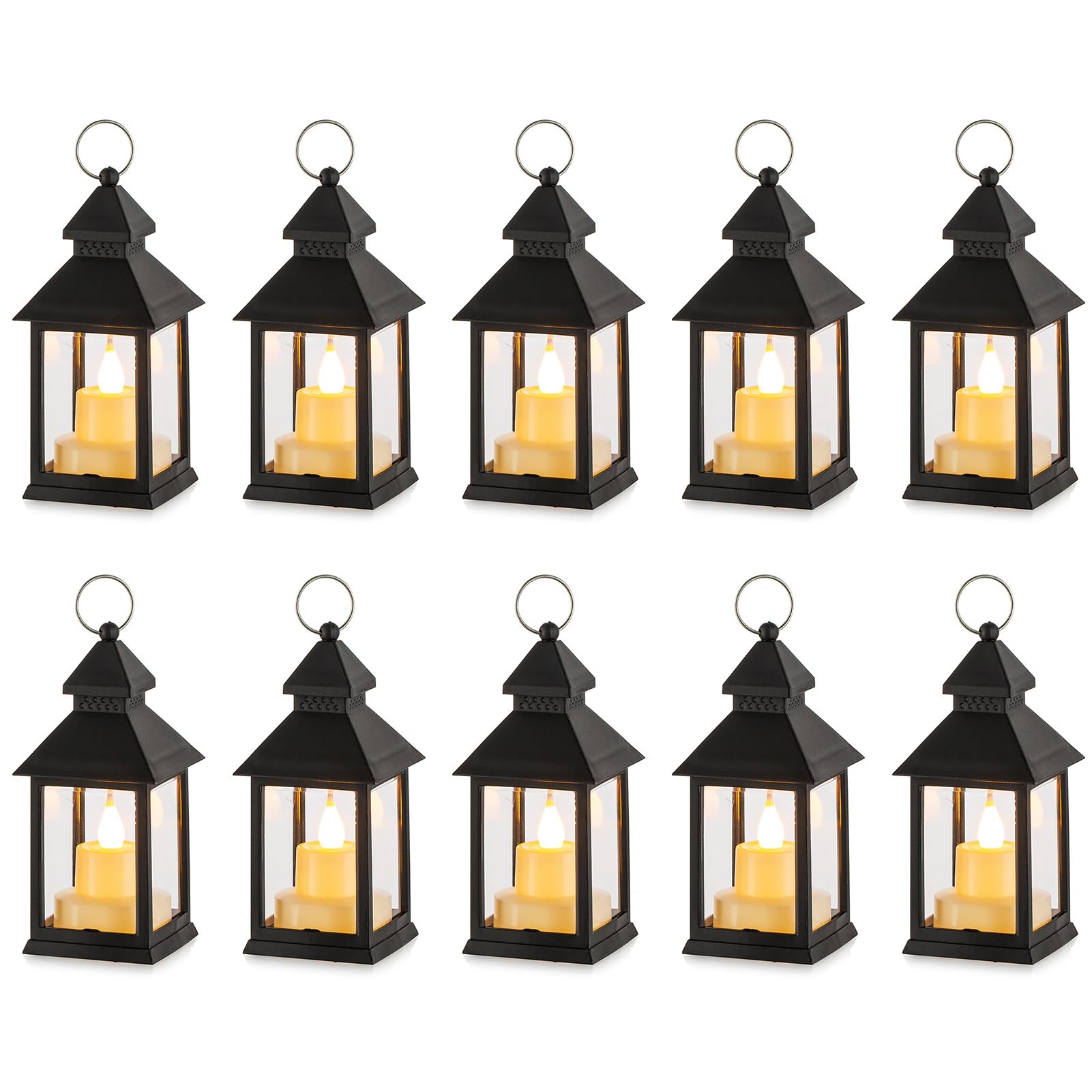 NUPTIO Candle Lanterns Halloween Decorations - 10Pcs Flickering LED Tealight Candles Mini Lantern Black Hanging with Vintage Moroccan Christmas Ornaments Table Living Room Indoor Outdoor Ramadan