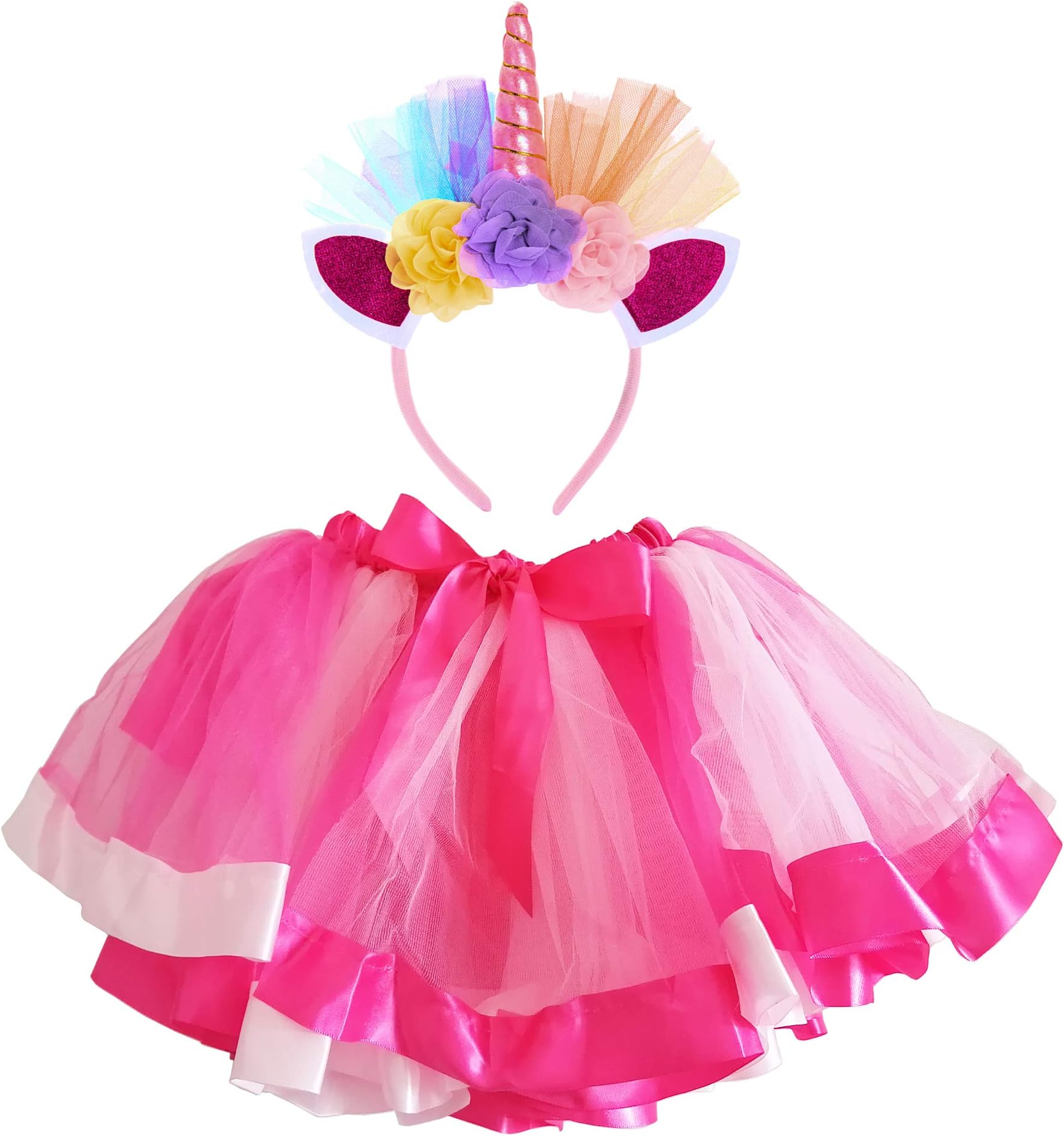 FUNNA Tutu for Toddler Girls Layered Ballet Skirts with Unicorn Costume Headband