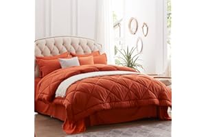 NexHome Queen Comforter Set 7 Piece, Burnt Orange Bed in a Bag with Sheets, Stripe Comforters Queen Size Bedding Sets with 1 Comforter, 2 Pillow Shams, 2 Pillowcases, 1 Flat Sheet,1 Fitted Sheet