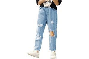 AMEBELLE Ripped Jeans for Teen Girls Elastic Waist Cute Girls Pants 8Y 10Y 12Y 14Y