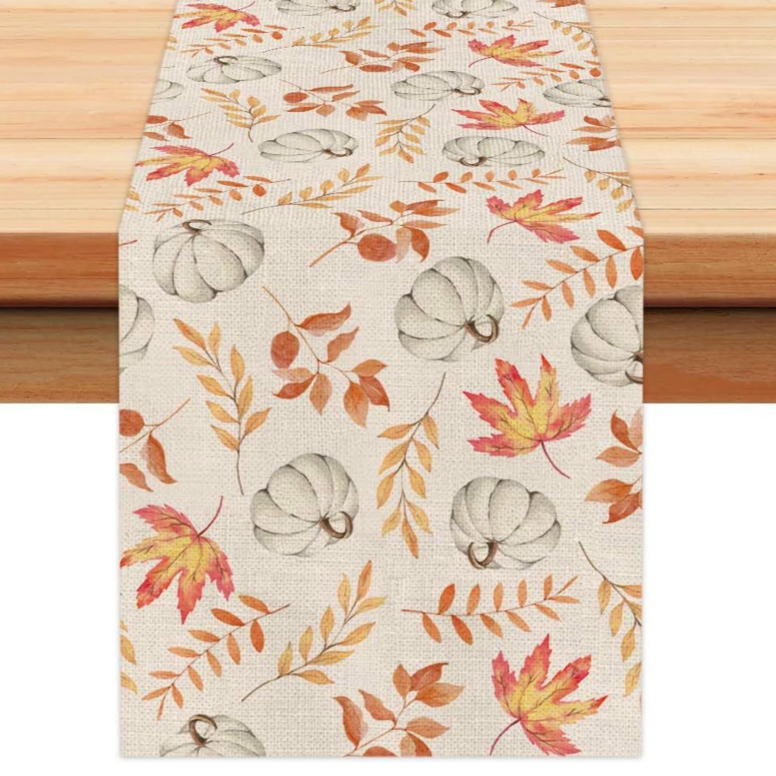 HuYiGGZ Thanksgiving Autumn Orange Pumpkins Maple Leaves Autumn Table Runner Rectangle Tablecloth Dining Room Decor for Tabletop Decor Picnic Party Kitchen Wedding