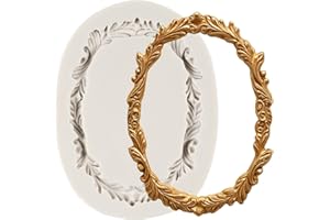 QDMOLDS Oval Picture Frame Silicone Mold Photo Frame Fondant Molds Vintage Mirror Frame Mold for Cake Decorating Cupcake Topp