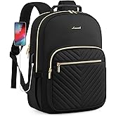 LOVEVOOK Laptop Backpack Purse for Women, Work Travel Computer Bags, College School Backpack for Student Girl, Quilted Casual Daypack with USB Port, Fit 15.6 Inch Laptop, Black