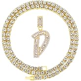 HH Bling Silver Gold Iced Out Baguette Initial Letter Necklaces for Men Women, Big Cz Diamond Capital Letter Pendant A-Z with Rope Tennis Chains