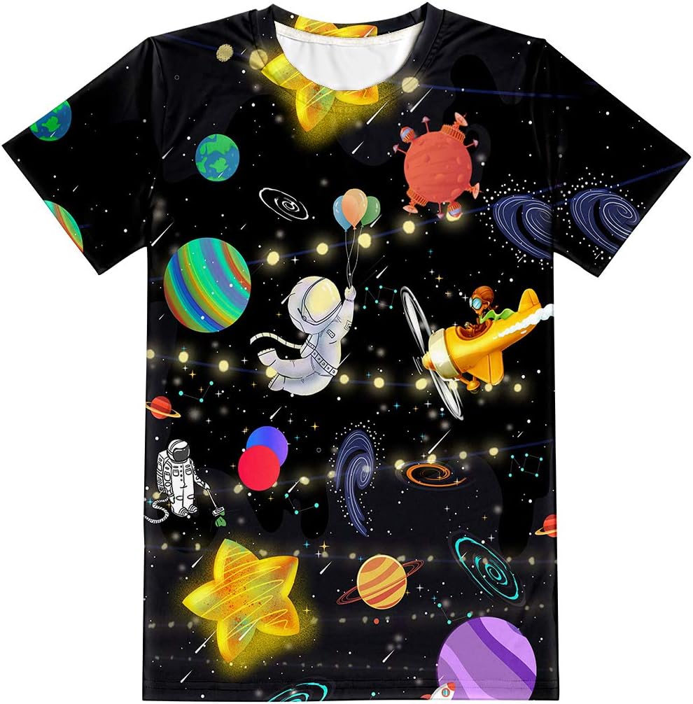 Yasswete Planet T Shirt for Boys Girls 3D Graphic Short Sleeve Space Tee Shirts for Kids and Teenagers 6-8 Y
