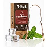 PRIMALS Copper Tongue Scraper - Fresher Breath & Improved Oral Health - Natural Ayurvedic Cleaner for Daily Detox - Rust-Resistant, Eco-Friendly with Travel Cloth Pouch Included (1 Count)