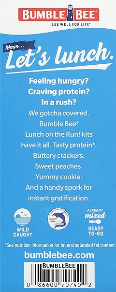 BUMBLE BEE LUNCH ON THE RUN TUNA SALAD WITH CRACKERS KIT, 8.2 OZ – READY TO EAT, INCLUDES CRACKERS, COOKIE & PEACHES – WILD CAUGHT TUNA – SHELF STABLE & CONVENIENT SOURCE OF PROTEIN, EASY OPEN CAN
