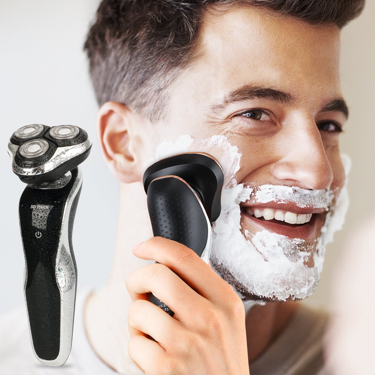 Rasoirs Électrique hommes 4 en 1, Rasoir à Têtes Rotatives Lavable Sans Fil Imperméable Rechargeable Humide/Sec Chargement USB Nez et Oreille, Rasage Rasoir Electrique Kit