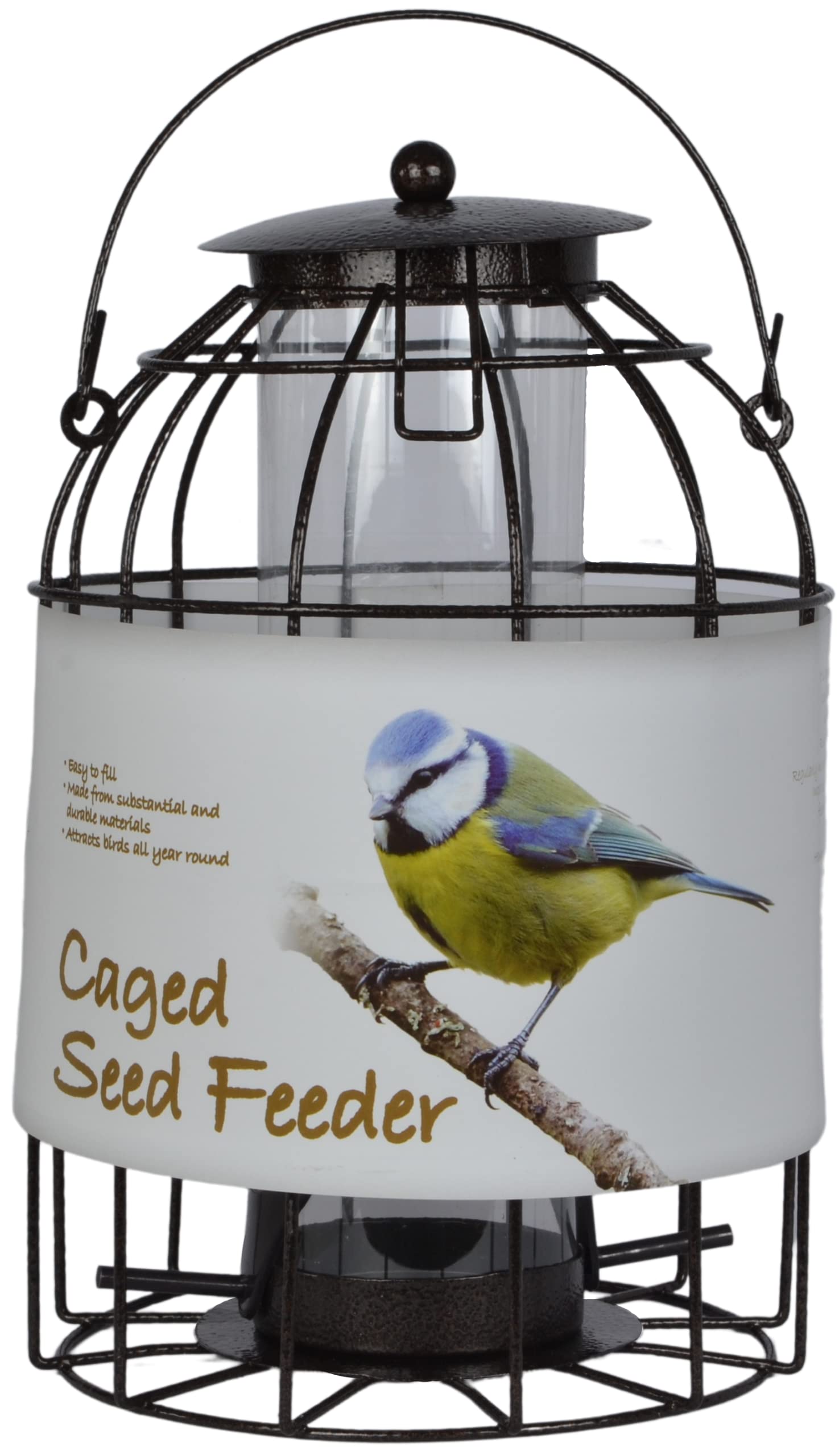 Green Jem Dome Caged Seed Wild Bird Feeder, Designed To Deter Squirrels And Also Larger Garden Birds Such As Pigeons And Doves, Hammertone Finish