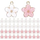 Hpmjz 40 Pcs Gold Plated Enamel Cherry Blossoms Decor Small Flower Enamel Charms Cute Alloy Flower Pendants for DIY Crafts Bracelet Necklace Earrings Jewelry Making Findings Purse Keychains Handmade