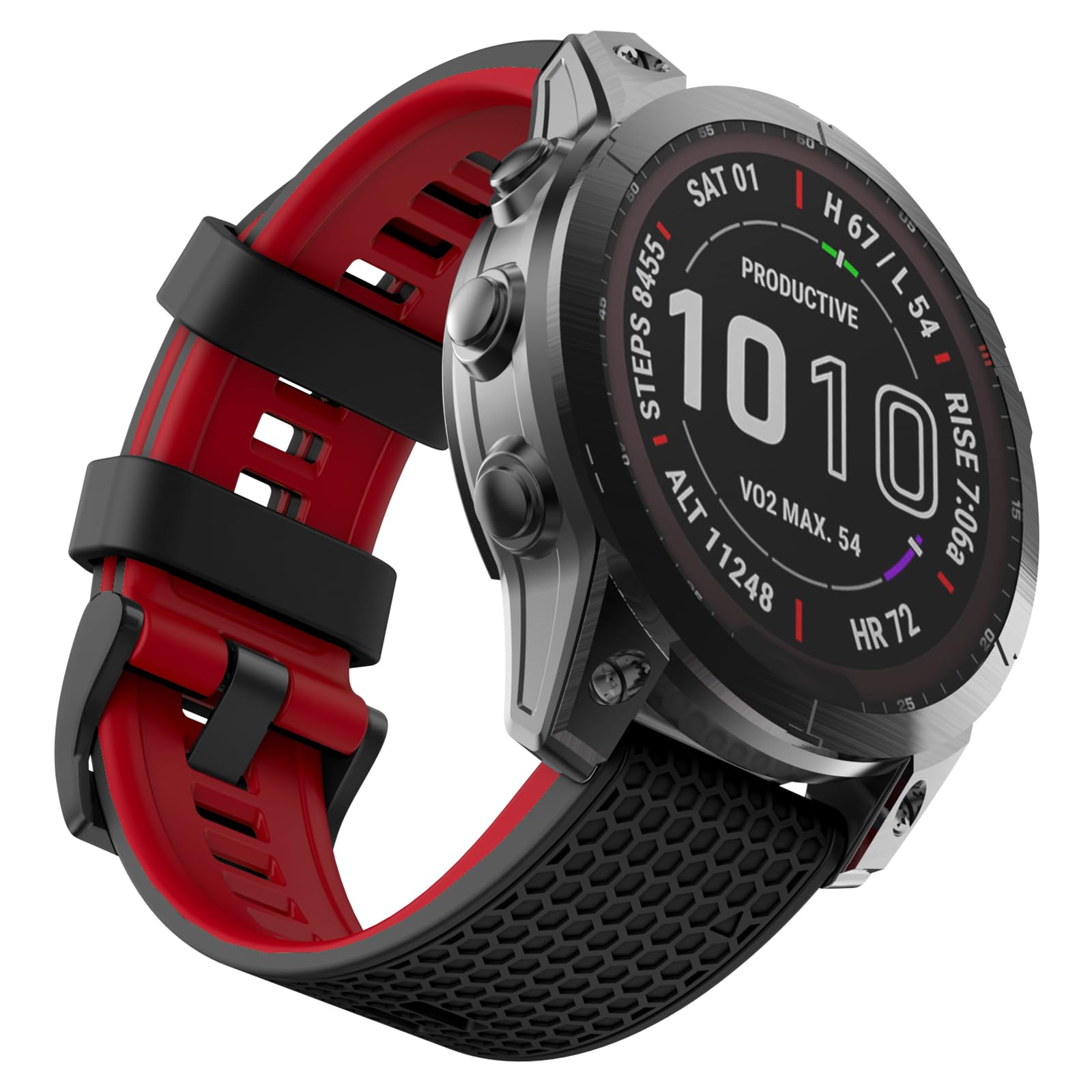 OVERSTEP Compatible for Garmin Fenix 5X/5X Plus/6X/6X Pro/7X Silicone Replacement Strap, 26mm Wide, Black and Red, Contrasting Design