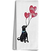 Dwept Labrador Kitchen Towels - Valentines Day Hand Towels, Black Labrador Retriever Gifts, I Love You Dog Bathroom Kitchen Decor, Valentine Dish Towels