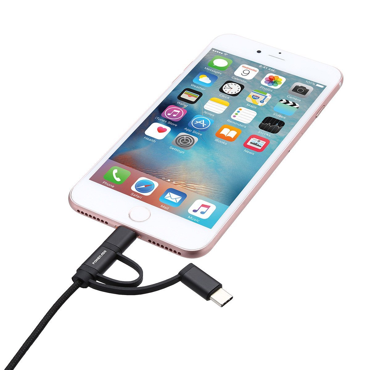 Poweradd 3 en 1 Câble de chargeur multi-Câble avec Adapteur 8 Pin Lightning/Type-C / Micro USB pour iPhone/iPad/Samgung/Nexus/Asus téléphone portable de type C-Noir