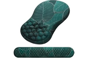 Mouse Pad Wrist Support, Laokiiy 2 in1 Keyboard Wrist Rest+ Ergonomic Mouse Pad, Non-Slip Wrist Rest for Computer Keyboard, Made Easy Typing & Relieve Wrist Pain（Banana Leaf Green）