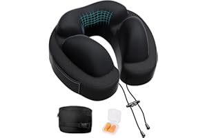 JINXIA Neck Pillow for Traveling Travel Pillow for Airplane Portable&Lightweight for Planes, Cars, Trains, Office, Pure Memory Foam Perfect Neck Support with Carry Bag&Earplugs - Black