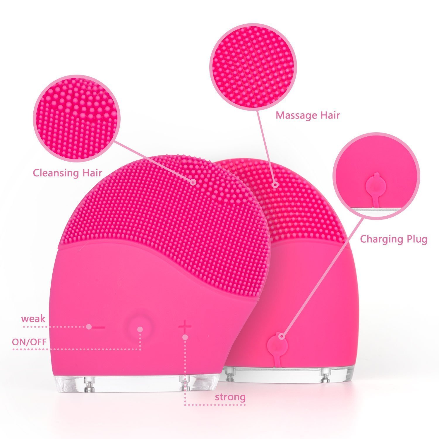 Facial Cleansing Brush - Electric Waterproof Silicone Face massager Anti-Aging Skin Cleanser and Deep Exfoliator - Makeup Removal Tool for Facial Polish and Scrub. 100% Satisfaction Guaranteed! in Pink or Blue (Pink)