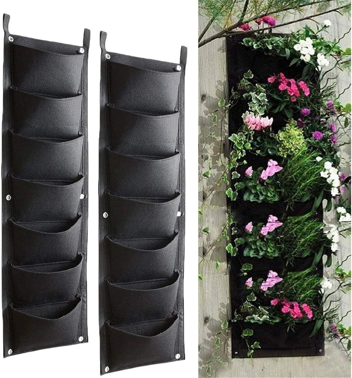 Robertanw Hanging Planter Bags, 2pcs 7 Pocket Hanging Vertical Wall