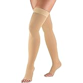 Truform 30-40 mmHg Compression Stockings for Men and Women, Thigh High Length, Dot-Top, Open Toe, Beige, Medium