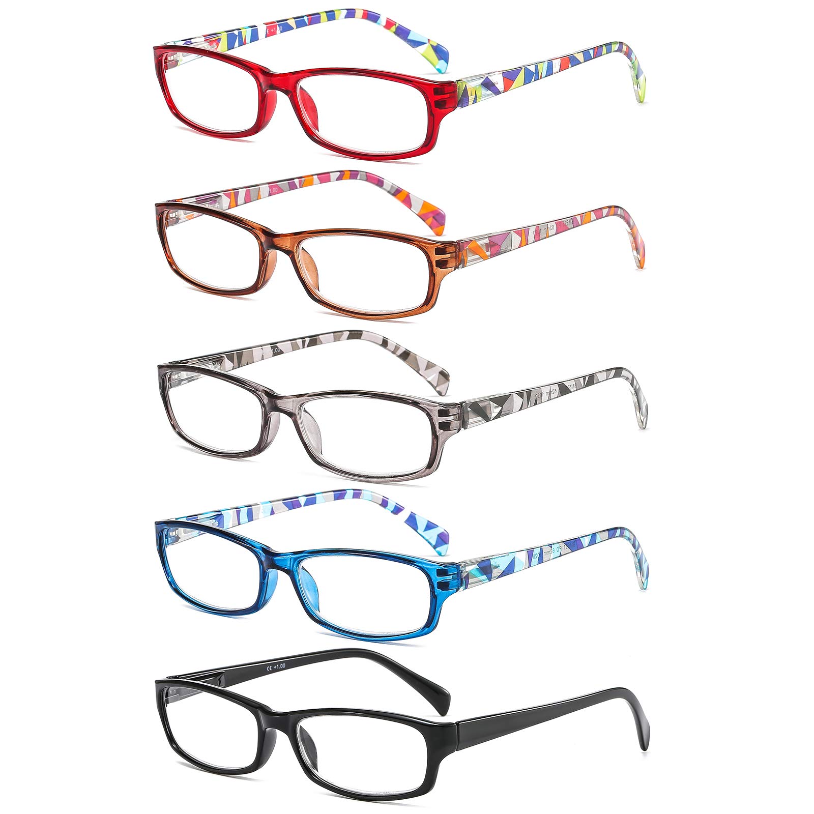 Suertree Reading Glasses, 5 Pack Computer Glasses Fashion Comfortable Glasses for Reading Gradient Frames Spring Hinge Reader Aided Eyeglasses for Men Women