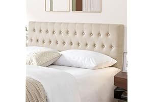 Kingfun Headboards for King Size Bed in Modern Button Design, Premium Linen Fabric Upholstered Tufted Bed Headboard, Adjustable Solid Wood Head Board, Beige