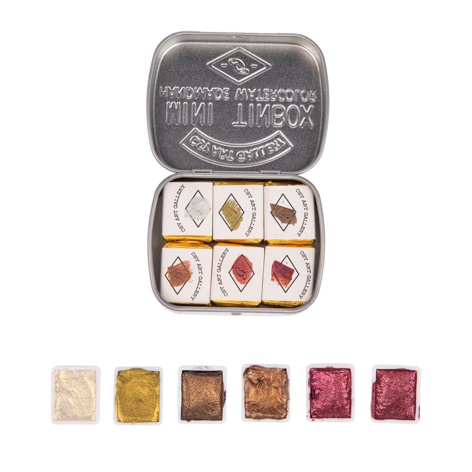 Csy Art Gallery Handmade Artist Watercolour Paints-Metallic Glitter - Retro Portable Metal Case-Pearlescent Sparkle Professional Soild Water Colour (Fairytale)