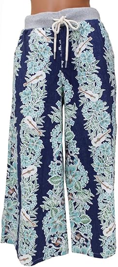 Amazon Co Jp アロハメイド サーフブランド ガウチョパンツ ワイドパンツ ロングパンツ ハワイアン柄 Nvy B ハワイアンファブリック ハワイアン雑貨 服 ファッション小物