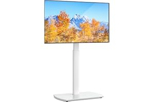 YOMT Universal TV Floor Stand with Mount for 27-70 Inch LCD LED OLED TVs, Swivel Height Adjustable Tall TV Stand, Space Saving Design for Corner Bedroom Living Room, White