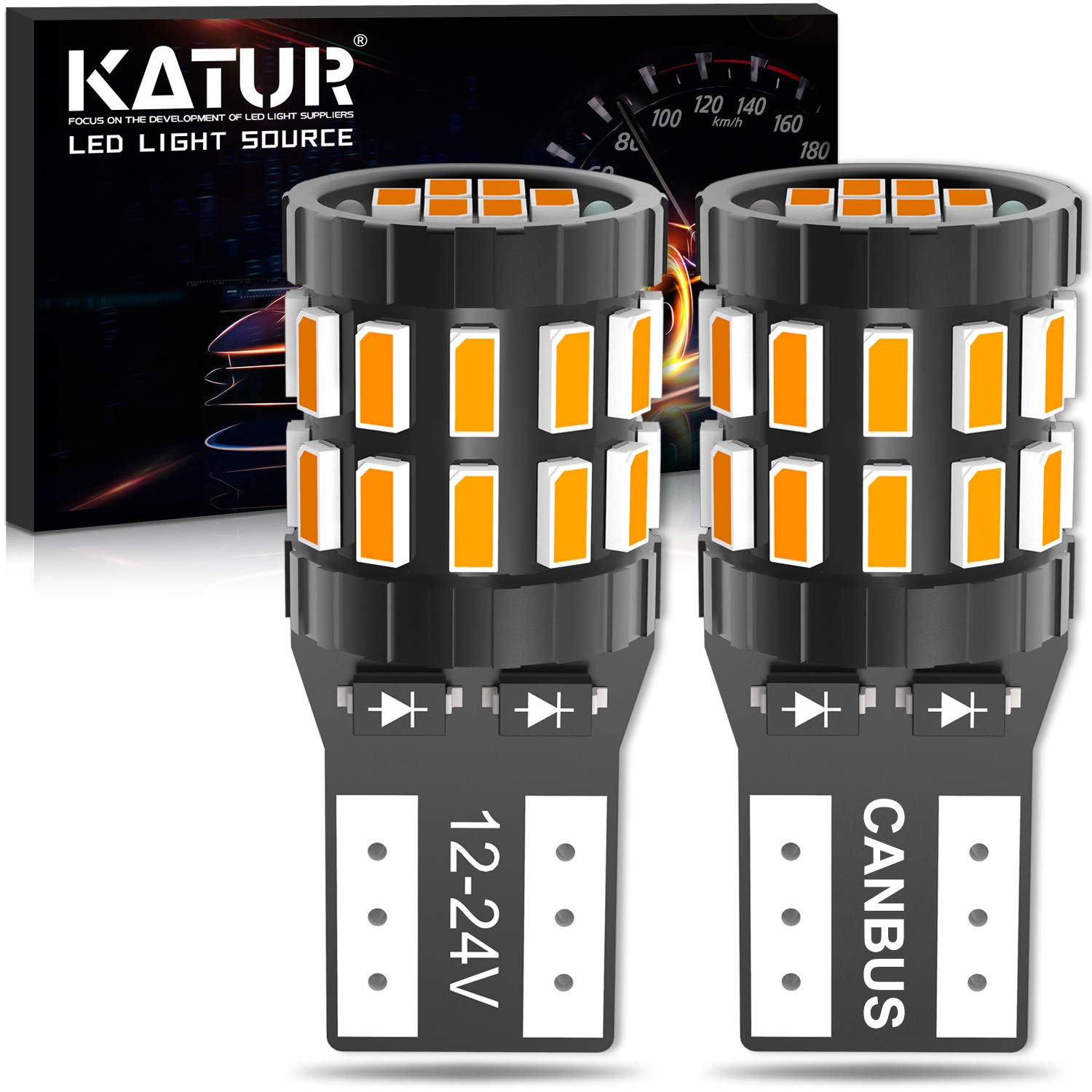 KATUR 194 T10 W5W 168 LED Light Bulb Super Bright Amber Yellow 30-SMD 3014 Chips 12-24V CANBUS Error Free LED Bulbs Replacement for Car Dome Map Door Courtesy License Plate Light (Upgraded Version)