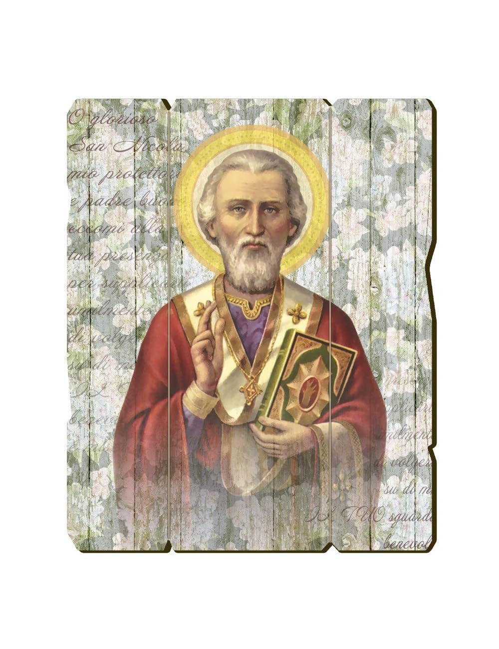 BONELLA BROTHERS Bonella Brothers | Vintage Style Shaped Wooden Picture of Saint Nicholas size 19x24 cm | Made in Italy