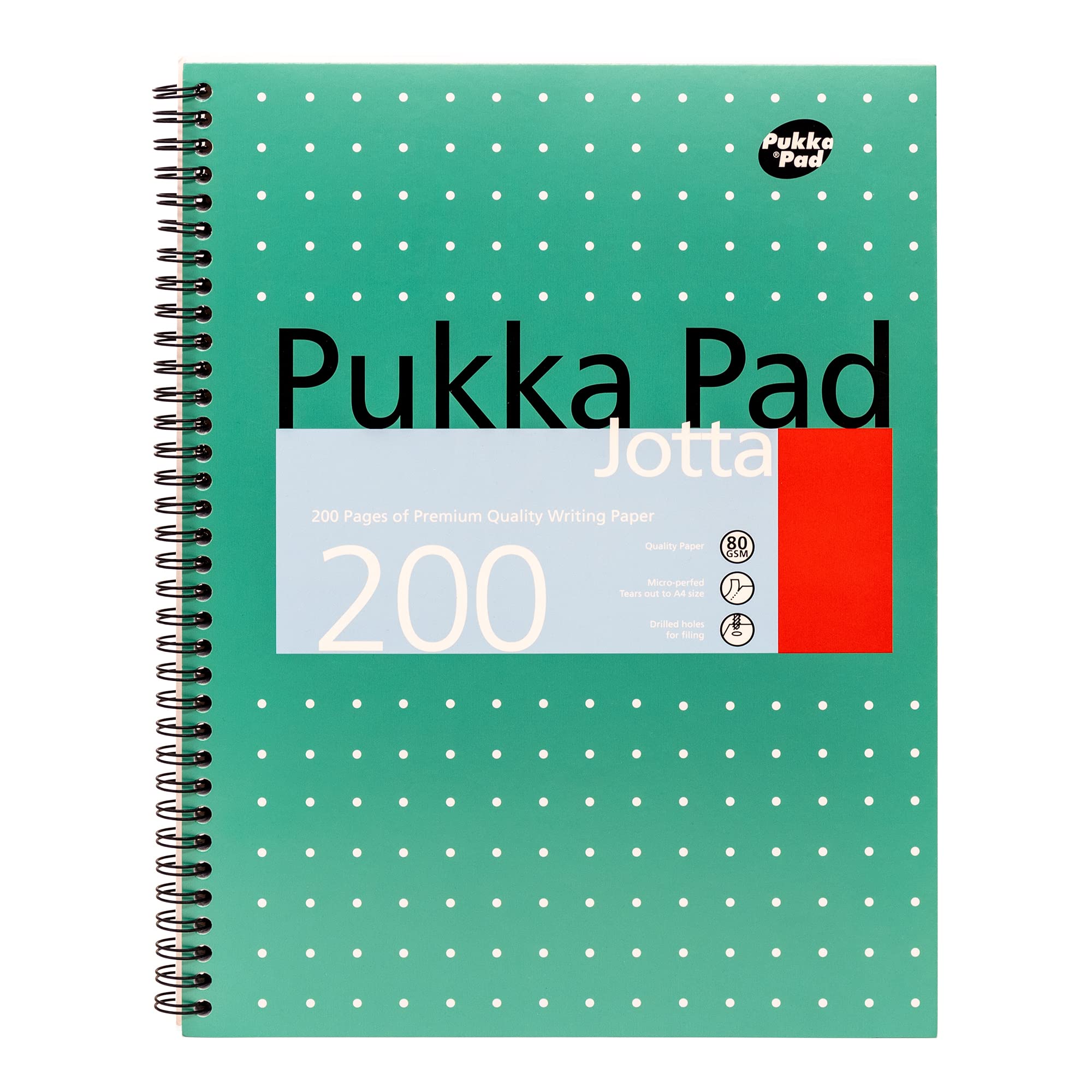 Pukka Pad, A4+ Metallic Jotta Book 1 Pack –22.5 x 29.6cm–Wirebound Notebook with 8mm Lines and 80GSM Paper –Features 4-Hole Punch Margins and Perforated Edges -200 Pages, Green — image 1