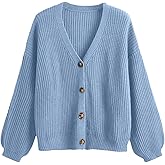 SHENHE Women's Plus Size Button Down Cardigan V Neck Lantern Sleeve Chunky Knit Fall Sweater Cardigan