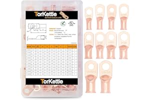 TORKETTLE UL Listed Copper Wire Lugs 50PCS,AWG8~1/0 Battery Cable Terminal connectors Ends Assortment