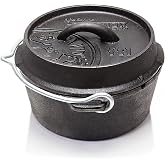 Petromax Cast Iron Dutch Oven for Cooking or Baking Outdoors Over a Campfire or in the Home Kitchen, Pre-Seasoned Cookware Conducts Heat Evenly, Flat Base