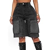 Women's High Waist Denim Shorts Straight Leg Raw Hem Jean Shorts Summer Hot Pants with Pockets