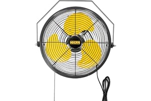 HiCFM 2500 CFM 12 Inch Industrial Wall Mount Fan, 3-Speeds High Velocity Wall fan with IP44 Enclosure Motor for Barn, Garage, Warehouse, Greenhouse and Commercial Use