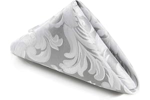 ColorBird Scroll Damask Jacquard Cloth Napkins Water Resistant Spillproof Microfiber Fabric Dinner Napkins for Brunch Weddings Parties Banquets, Set of 4, 17 x 17 Inch, Silver Gray