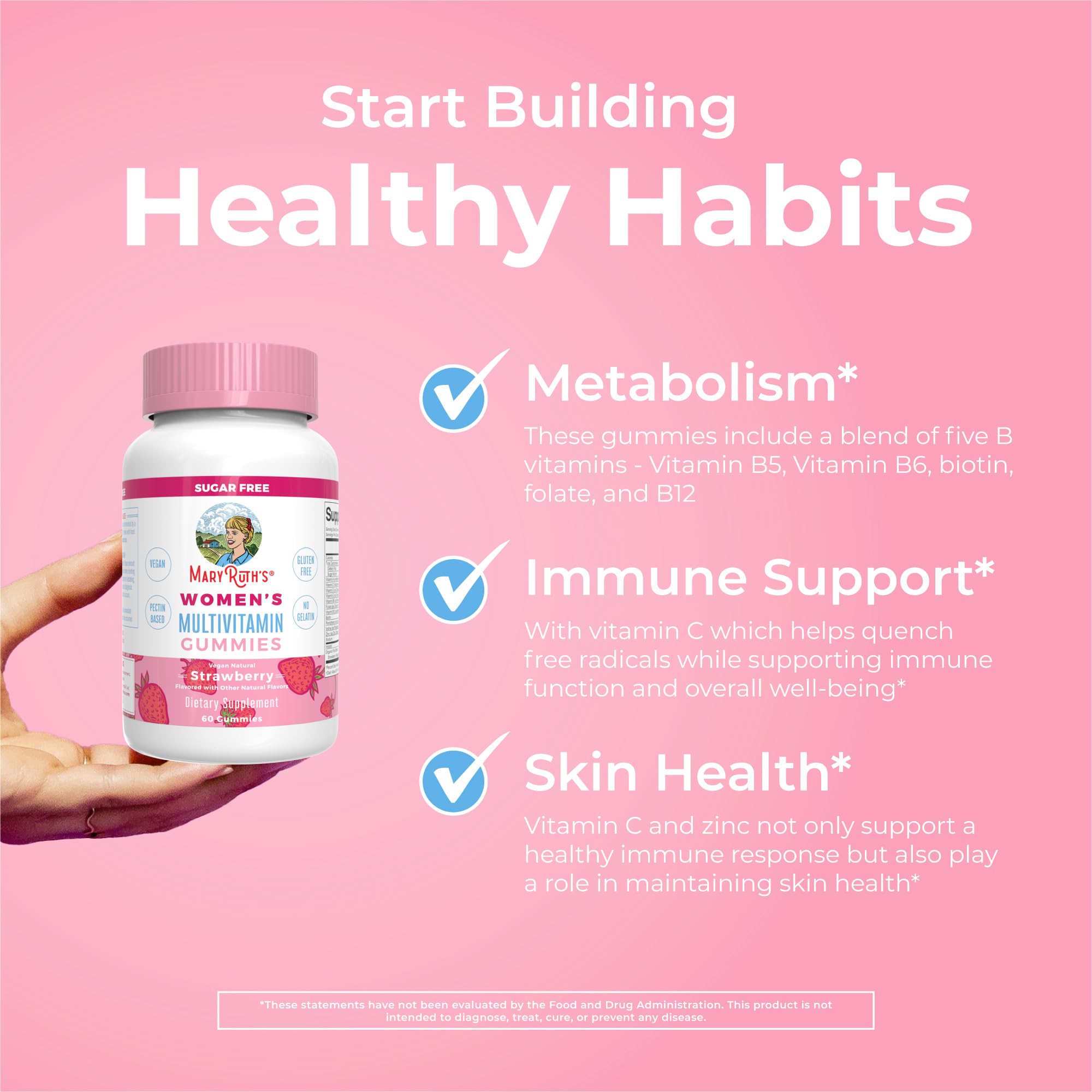 MaryRuth Organics Women's Immune Support Multivitamin Gummies | Ages 14+ | Skin Health | Gummy Vitamins for Women | Sugar-Free | Vegan | Non-GMO | 60 Count