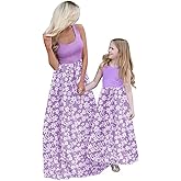 Askwind Mommy and Me Family Outfits,Sleeveless Casual Floral Dress with Pockets for Motner's Day