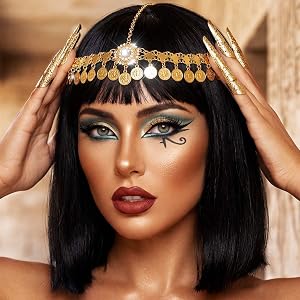 CAKURE Gold Coin Head Chain Cleopatra Headpiece Jewelry for Women | Egyptian Forehead Chain Jewelry Festival Halloween Hair A