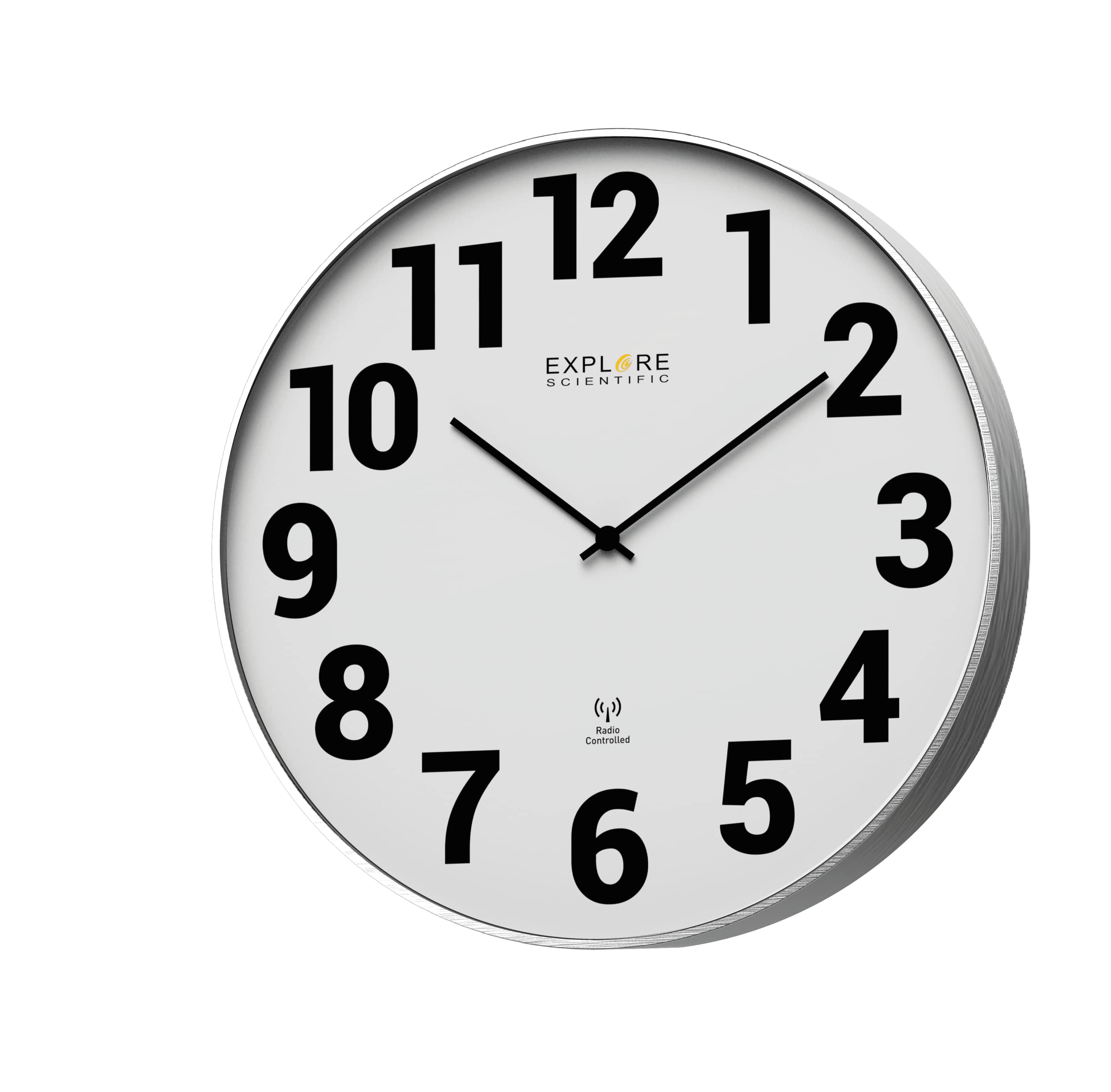 Explore Scientific RAC1003 Wall Clock, Diameter 25 cm, Radio Controlled, Precise Movement, No Adjustment, Contemporary Design, with Numbers, Metal, White