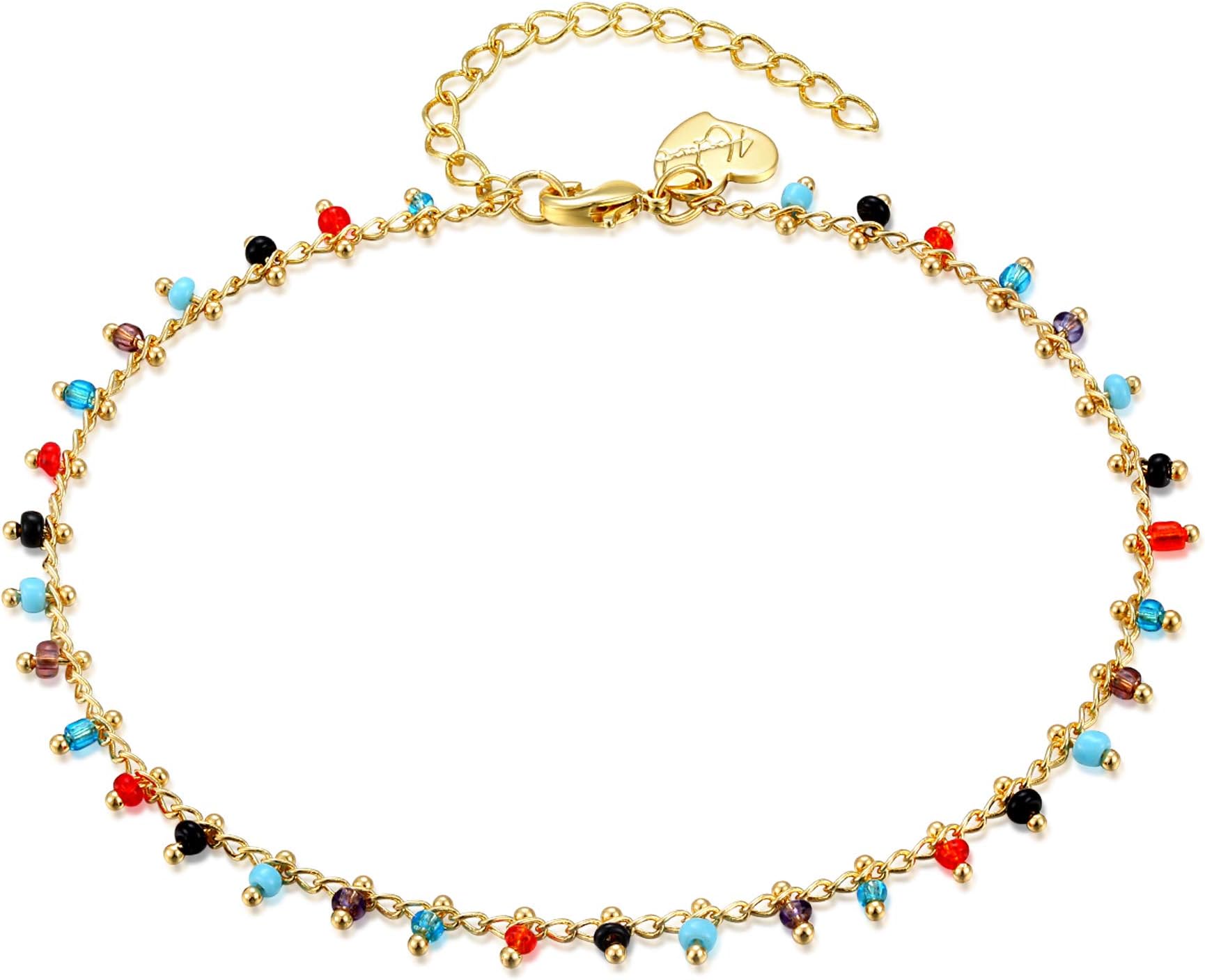 COLROV Cute Bead Anklets Women 14k Gold Woman Charm Beach Chain Ankle Bracelet